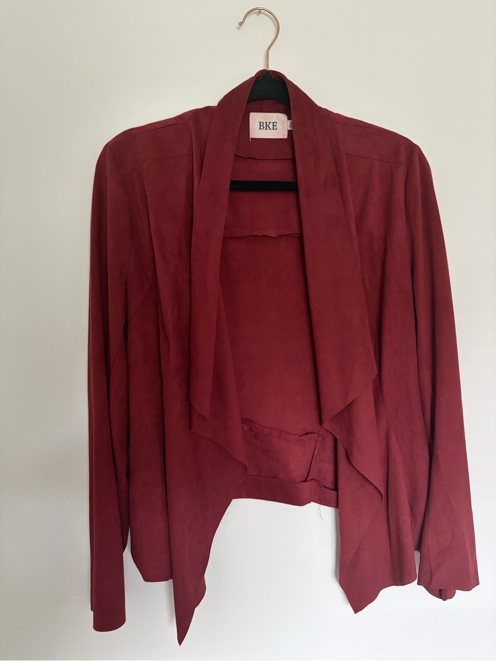 BKE Open-Front Draped Jacket in Burgundy Red